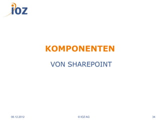 KOMPONENTEN
             VON SHAREPOINT




06.12.2012         © IOZ AG   34
 