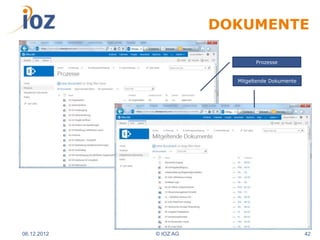 DOKUMENTE

                                Prozesse


                          Mitgeltende Dokumente




06.12.2012   © IOZ AG                             42
 