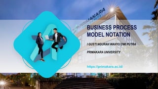 I GUSTI NGURAH WAHYU DWI PUTRA
PRIMAKARA UNIVERSITY
BUSINESS PROCESS
MODEL NOTATION
https://primakara.ac.id/
 
