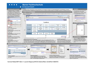 Berner Fachhochschule
E-Government
Konrad Walser/BFH Bern // Laurent Bagnoud/HEVS Siders//Marc Schaffroth ISB/EFD
 