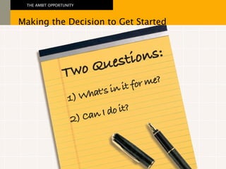 Making the Decision to Get Started THE AMBIT OPPORTUNITY 