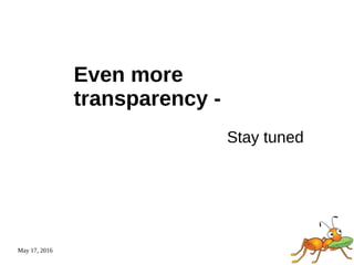 May 17, 2016
Even more
transparency -
Stay tuned