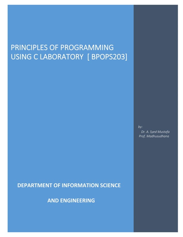 BPOPS203 PRINCIPLES OF PROGRAMMING USING C LAB Manual.pdf | Programming ...