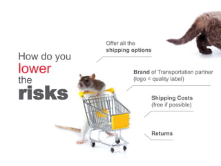How do you
lower
the
risks
Offer all the
shipping options
Brand of Transportation partner
(logo = quality label)
Shipping Costs
(free if possible)
Returns
 