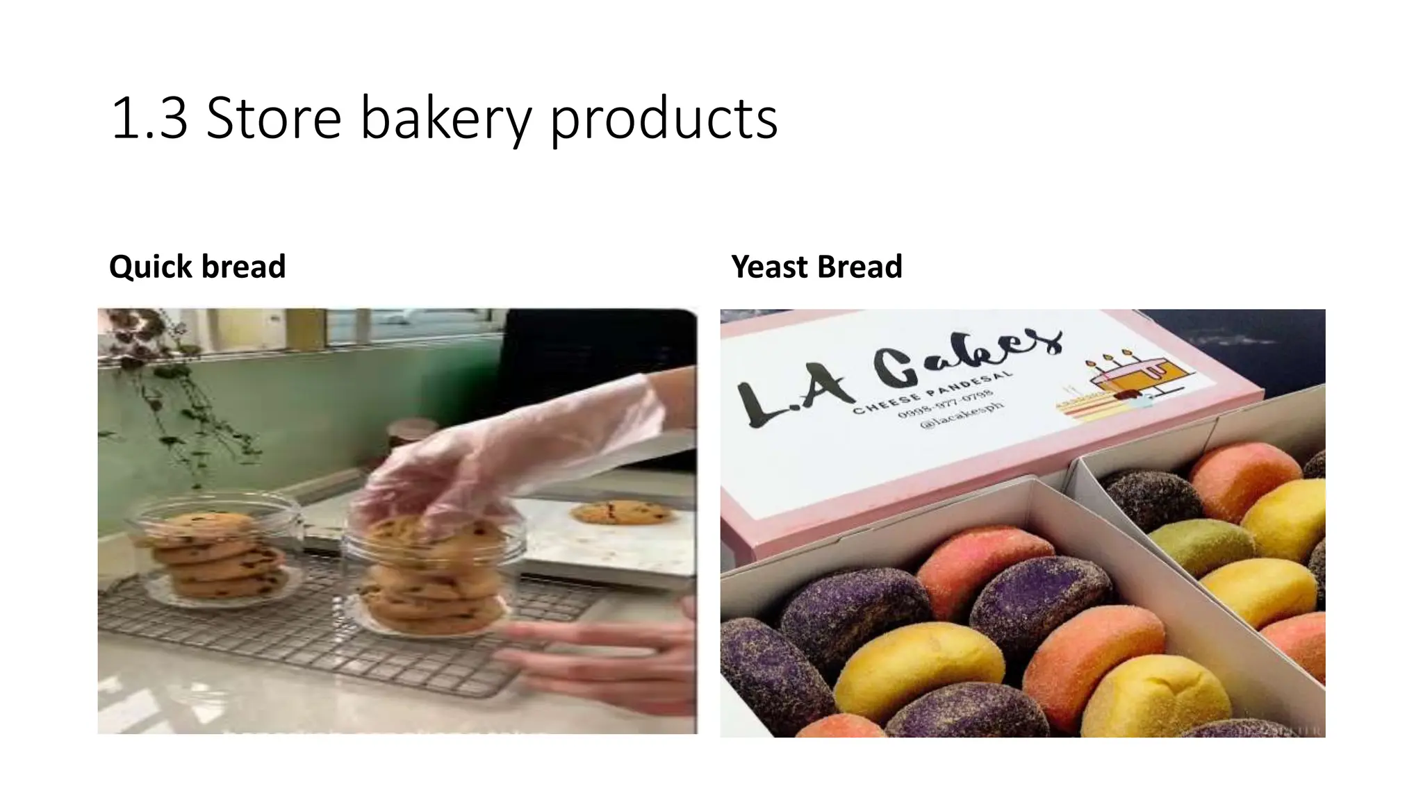 1.3 Store bakery products
Quick bread Yeast Bread
 