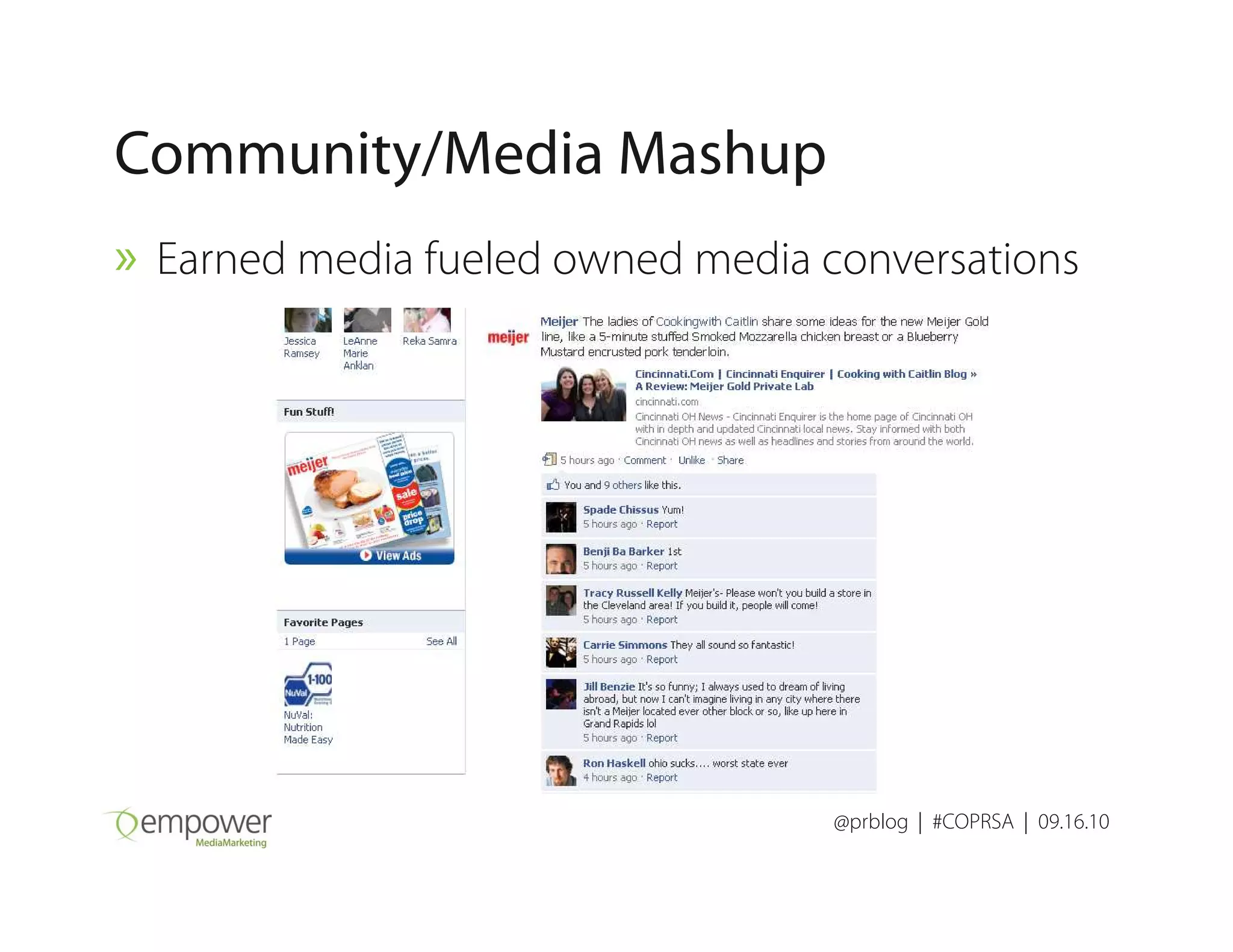 Community/Media Mashup
» Earned media fueled owned media conversations
@prblog | #COPRSA | 09.16.10
 