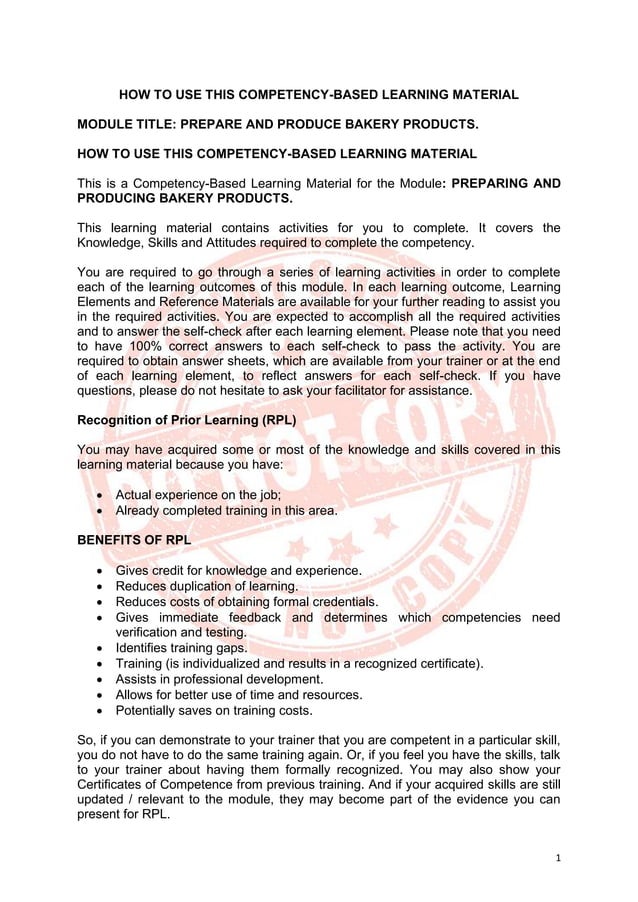 BREAD AND PASTRY PRODUCTION CBLM PDF