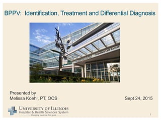BPPV: Identification, Treatment and Differential Diagnosis
1
Presented by
Melissa Koehl, PT, OCS Sept 24, 2015
 