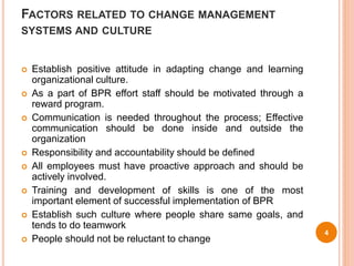 Bpr implementation process an analysis of key success & failure factors ...