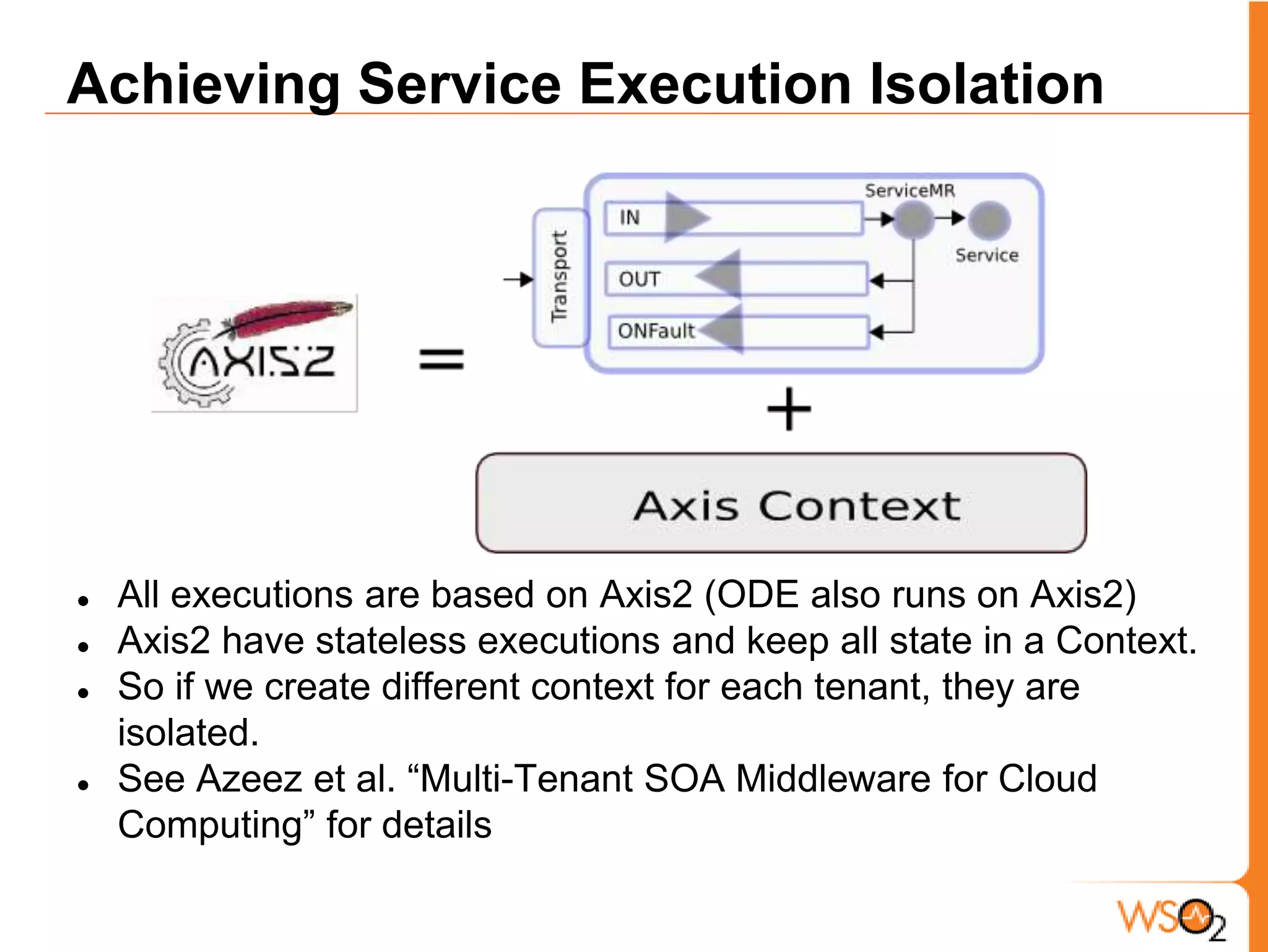 Axis2 have stateless executions and keep all state in a Context. 