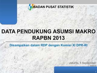 BADAN PUSAT STATISTIK




DATA PENDUKUNG ASUMSI MAKRO
         RAPBN 2013
  Disampaikan dalam RDP dengan Komisi XI DPR-RI




                                    Jakarta, 5 September
                                                    2012
                                                       1
 