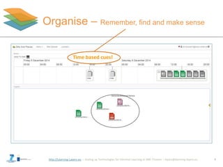 http://Learning-Layers-eu
Organise – Remember, find and make sense
9
Time based cues!
 