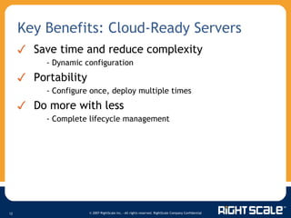 Key Benefits: Cloud-Ready Servers  Save time and reduce complexity - Dynamic configuration Portability - Configure once, deploy multiple times Do more with less - Complete lifecycle management  