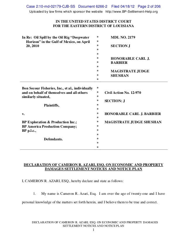 Bp settlement declaration_cameron_azari_bp_settlement_notice_administ…
