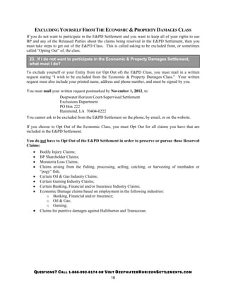 Exclusions Include Att Entities Reference: Bp Settlement Economic Detailed Notice