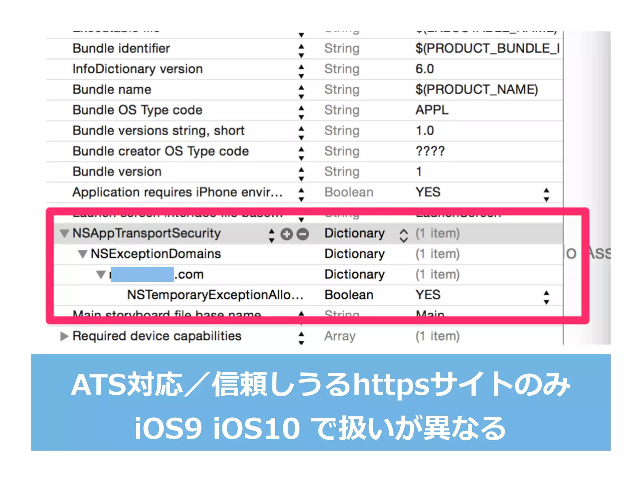 ATS対応／信頼しうるhttpsサイトのみ
iOS9  iOS10  で扱いが異異なる
 