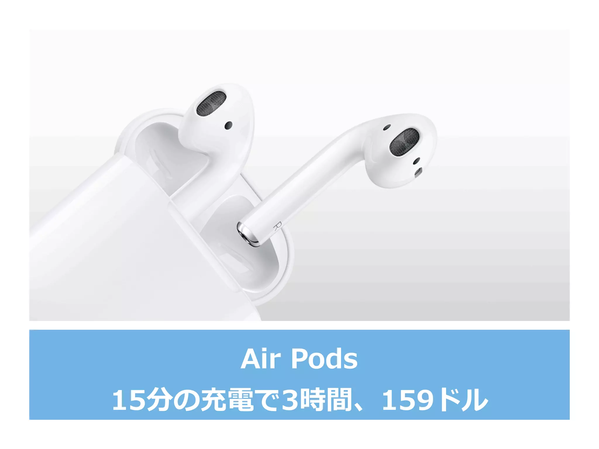 Air  Pods
15分の充電で3時間、159ドル
 