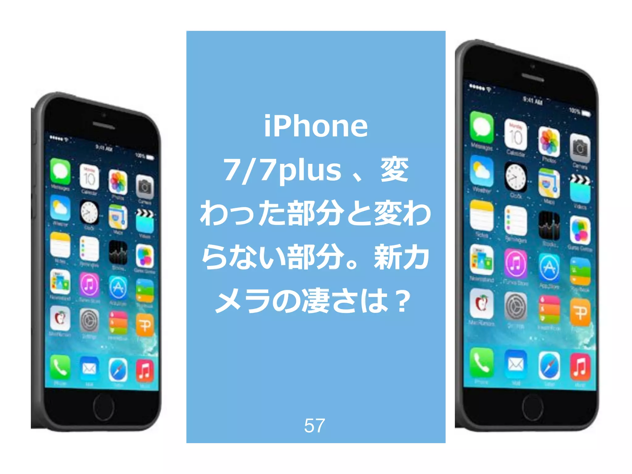 iPhone  
7/7plus  、変
わった部分と変わ
らない部分。新カ
メラの凄さは？
57
 