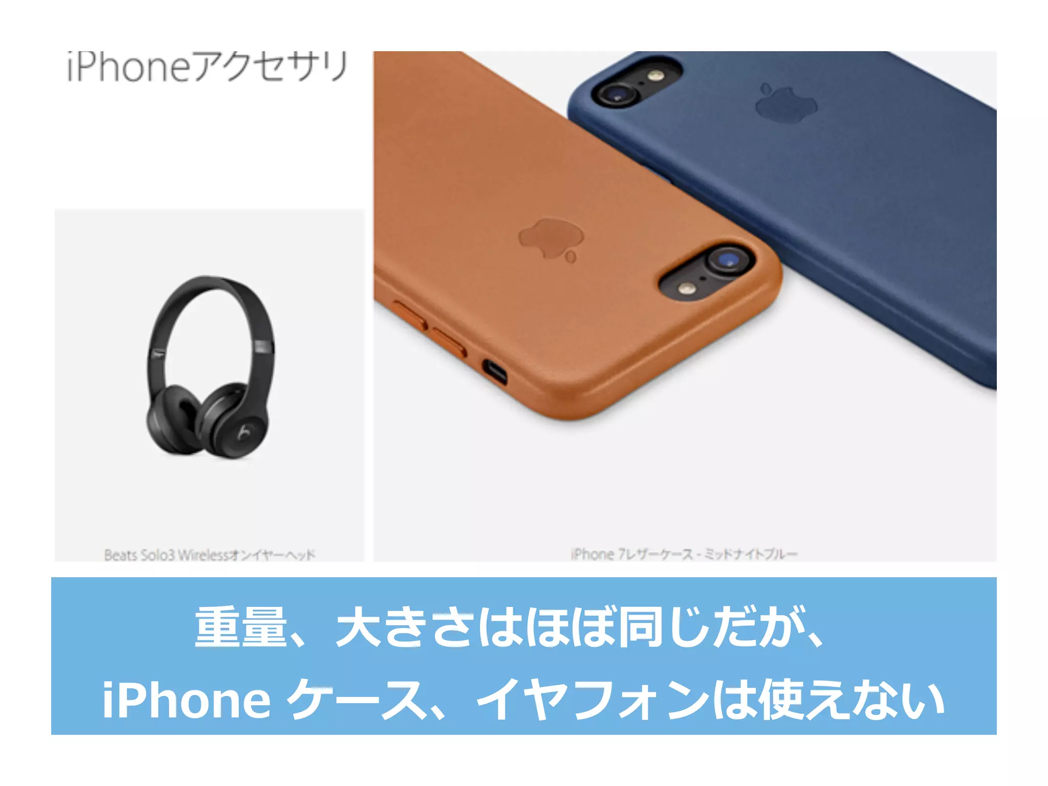 重量量、⼤大きさはほぼ同じだが、
iPhone  ケース、イヤフォンは使えない
 