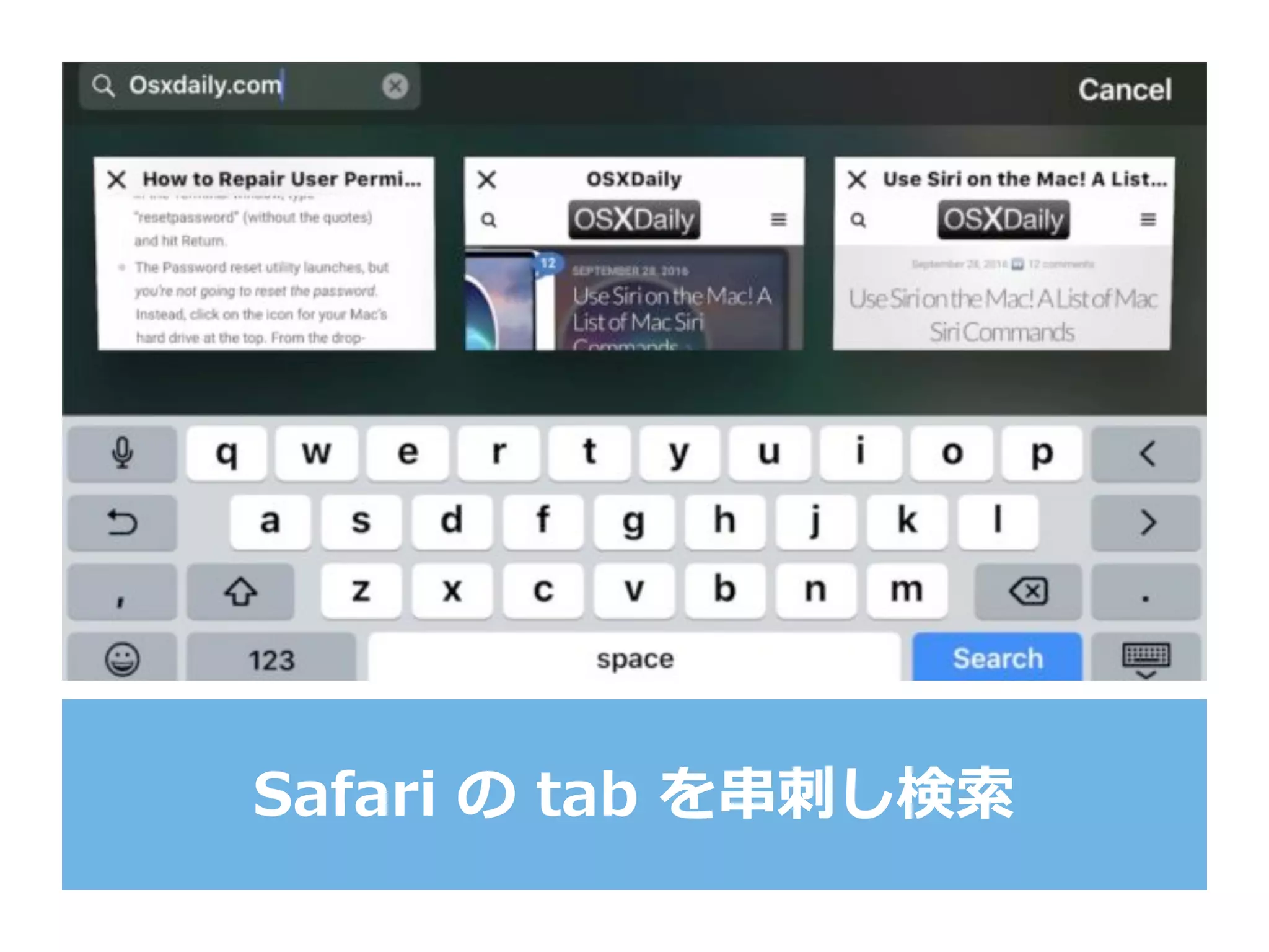 Safari  の  tab  を串串刺刺し検索索
 