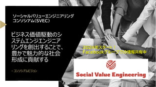 ビジネス価値駆動のシ
ステムエンジエンジニア
リングを創出することで、
豊かで魅力的な社会
形成に貢献する
- コンソシアムビジョン
©2025 株式会社 未来戦略室（TOMOIKI WORKS CO.,LTD.）
ソーシャルバリューエンジニアリング
コンソシアム（SVEC）
2024年スタート！
Facebookグループでの情報共有中
 