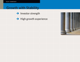 OUR COMPANY




Growth with Stability
        	 	 Investor strength

        	 	 High growth experience	
 