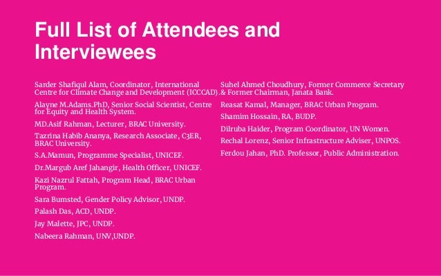 Full List of Attendees and
Interviewees
Sarder Shafiqul Alam, Coordinator, International
Centre for Climate Change and Dev...