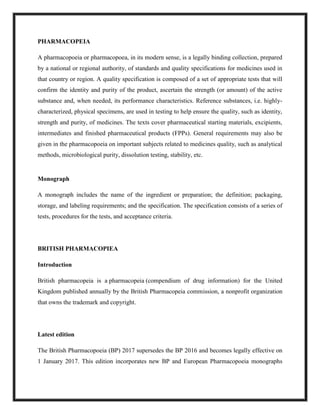 BP & USP History, Editions, Volumes & Appendices by Dr. Ashfaq | PDF