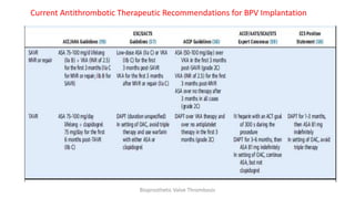 Current Antithrombotic Therapeutic Recommendations for BPV Implantation
Bioprosthetic Valve Thrombosis
 