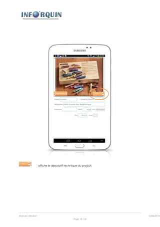 Manuel utilisation 12/06/2014l
Page 18 / 35
affiche le descriptif technique du produit.
 