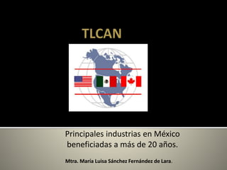 Principales industrias en México
beneficiadas a más de 20 años.
Mtra. María Luisa Sánchez Fernández de Lara.
 