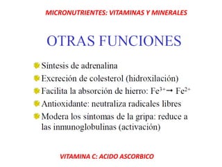 MICRONUTRIENTES: VITAMINAS Y MINERALES
VITAMINA C: ACIDO ASCORBICO
 