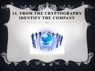 14. FROM THE CRYPTOGRAPHY
IDENTIFY THE COMPANY
 