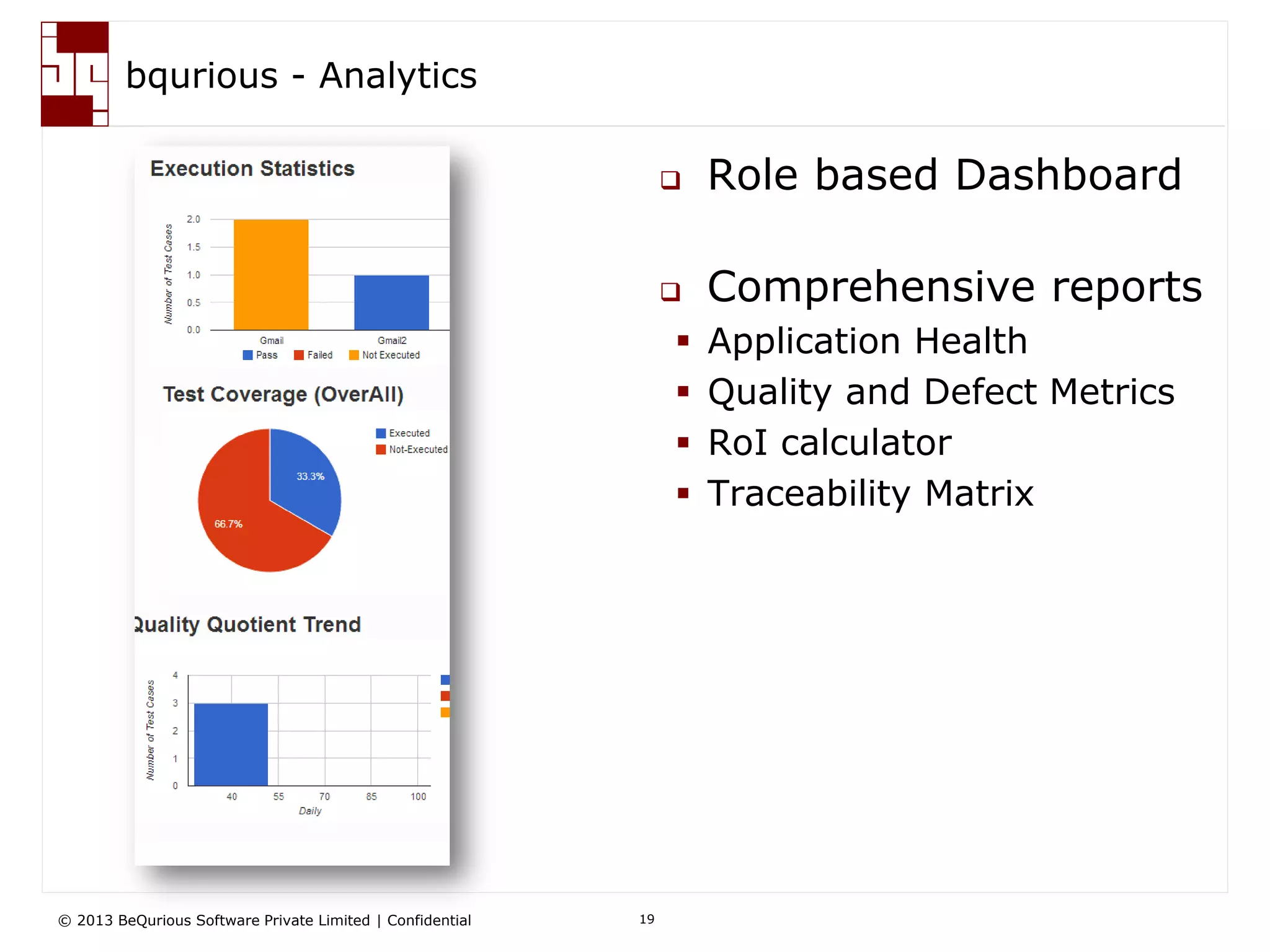 © 2013 BeQurious Software Private Limited | Confidential 19
Thank You
 For more information:
http://www.bqurious.com
mailto:info@bqurious.com
Phone: +91-9871816669
 