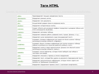 http://www.slideshare.net/IgorShkulipa 26
Теги HTML
Ссылка на полный справочник по тегам HTML с описанием и атрибутами.
 