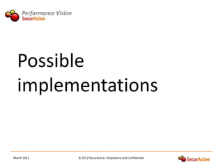 Performance Vision




  Possible
  implementations


March 2012                © 2012 SecurActive. Proprietary and Confidential
 
