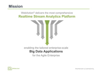 PROPRIETARY & CONFIDENTIAL
WebAction® delivers the most comprehensive
Realtime Stream Analytics Platform
enabling the tailored enterprise-scale
Big Data Applications
for the Agile Enterprise
 