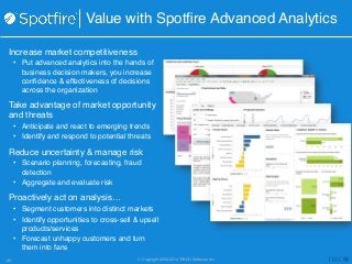 Value with Spotfire Advanced Analytics! 
Increase market competitiveness ! 
• Put advanced analytics into the hands of 
bu...