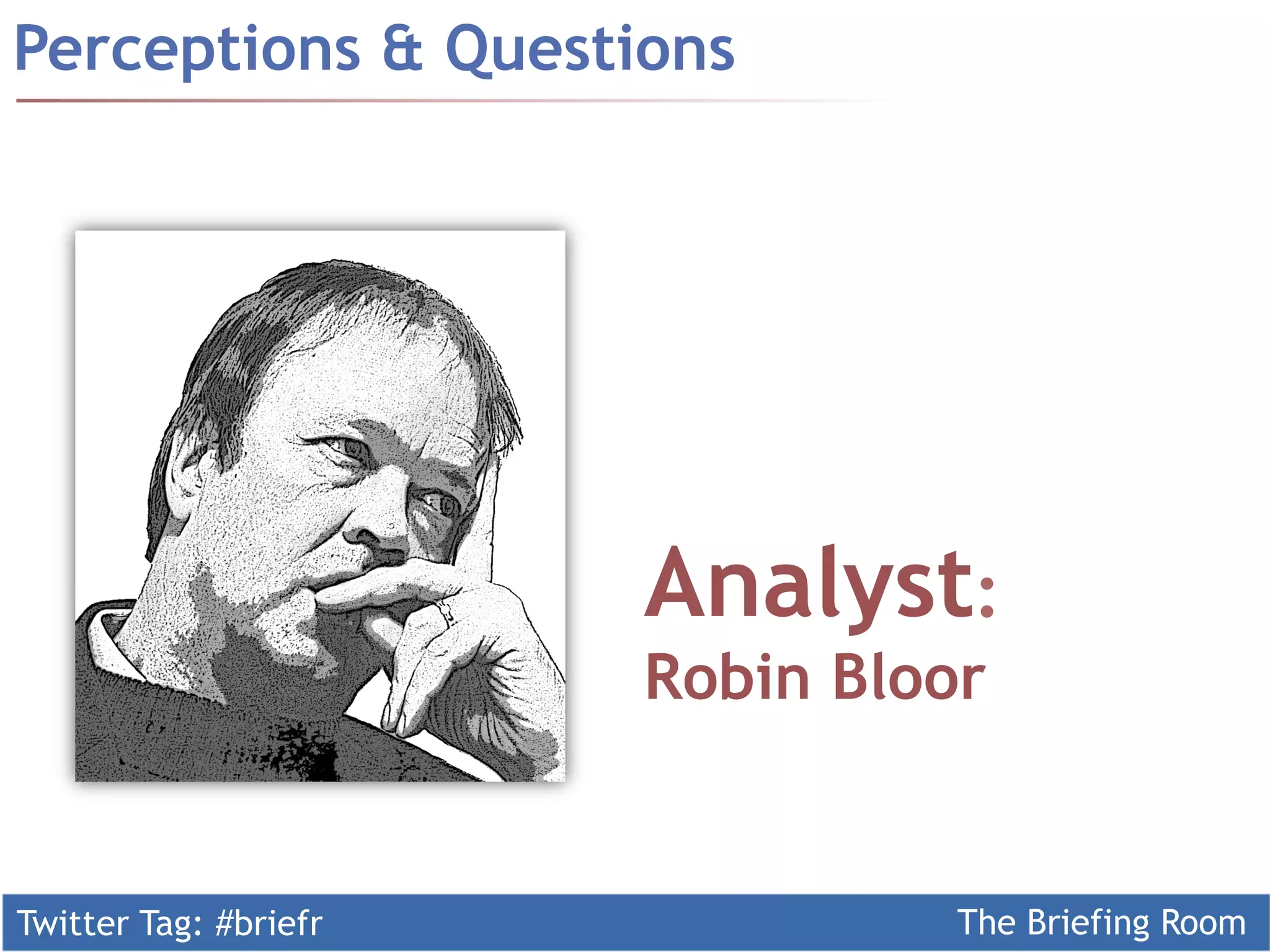 Twitter Tag: #briefr The Briefing Room
Perceptions & Questions
Analyst:
Robin Bloor
 