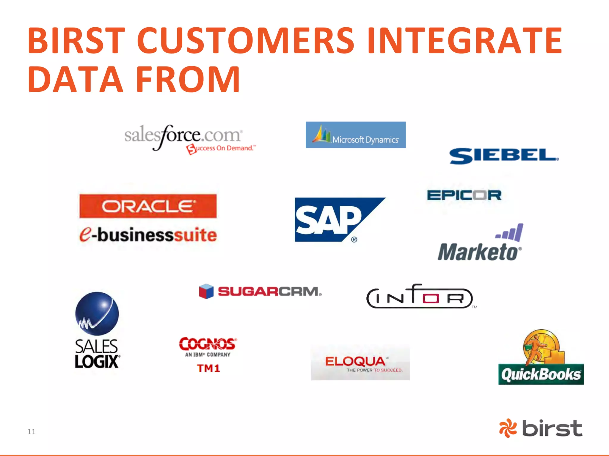 BIRST	
  CUSTOMERS	
  INTEGRATE	
  
DATA	
  FROM	
  




11	
  
 