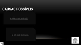 CAUSAS POSSÍVEIS
A bola do rato está suja.
O rato está danificado.
 