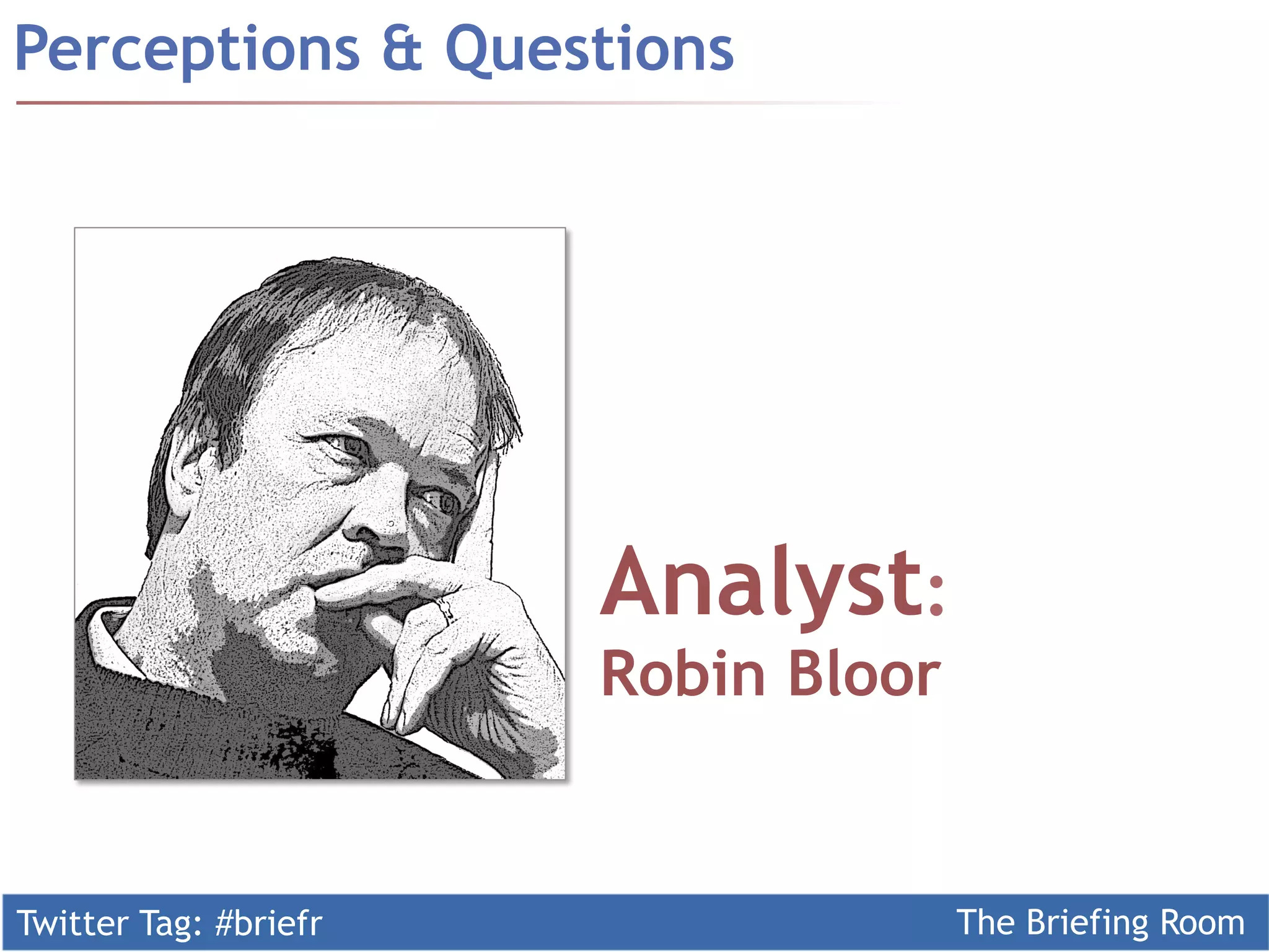 Twitter Tag: #briefr The Briefing Room
Perceptions & Questions
Analyst:
Robin Bloor
 