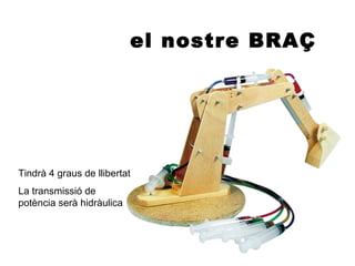 el nostre BRAÇ




Tindrà 4 graus de llibertat
La transmissió de
potència serà hidràulica
 