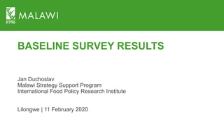 BASELINE SURVEY RESULTS
Jan Duchoslav
Malawi Strategy Support Program
International Food Policy Research Institute
Lilongwe | 11 February 2020
 