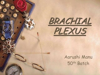 BRACHIAL
PLEXUS
Aarushi Manu
50th Batch
 