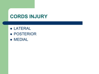 CORDS INJURY
 LATERAL
 POSTERIOR
 MEDIAL
 