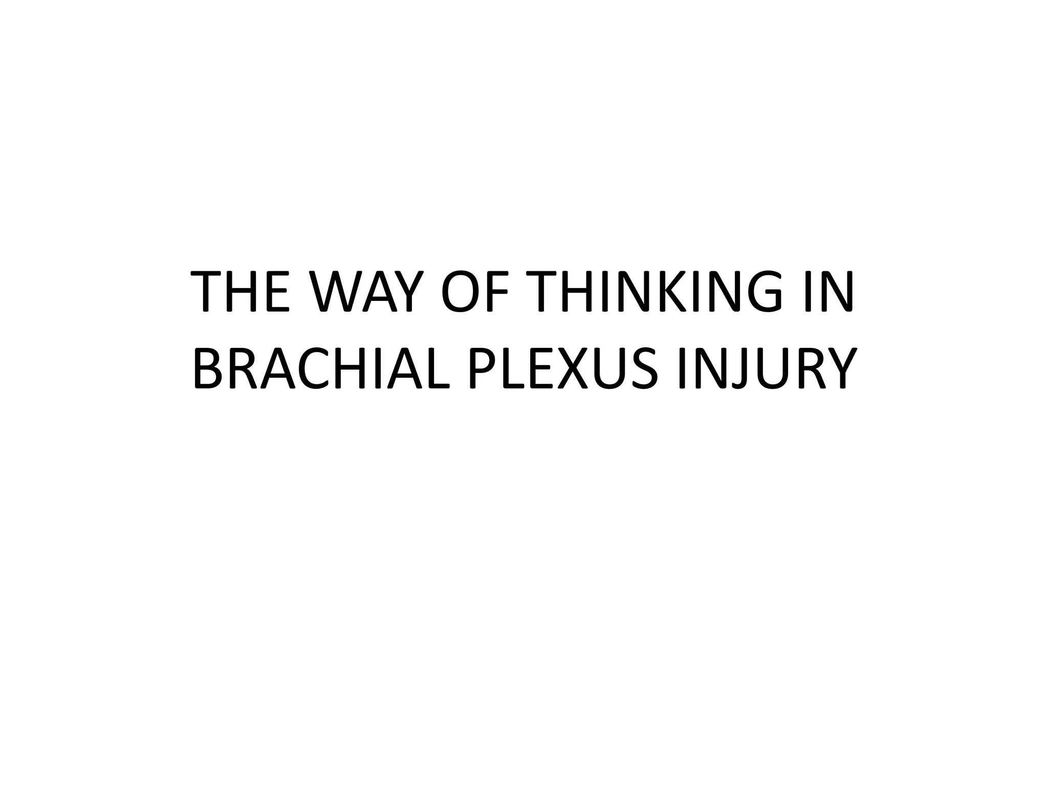 THE WAY OF THINKING IN
BRACHIAL PLEXUS INJURY
 