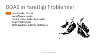 Hava Yolu/ları Direnci
Negatif basınçta artış
Hipoksi ve Kan Gazları Anormalliği
Yangı/Enfeksiyonlar
Kardiyovasküler sistemin etkilenmesi
BOAS’ın Yarattığı Problemler
Dr. Hadi ALİHOSSEİNİ
 