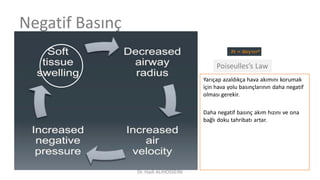 Poiseulles’s Law
Negatif Basınç
Yarıçap azaldıkça hava akımını korumak
için hava yolu basınçlarının daha negatif
olması gerekir.
Daha negatif basınç akım hızını ve ona
bağlı doku tahribatı artar.
Dr. Hadi ALİHOSSEİNİ
 