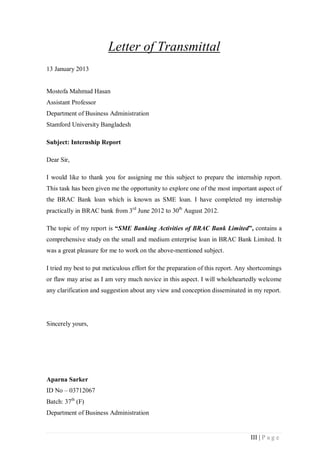 Brac Letter Brac sme banking activitis letter of transmittal | PDF